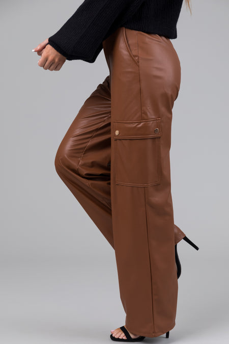 Spice Faux Leather Straight Leg Cargo Pants