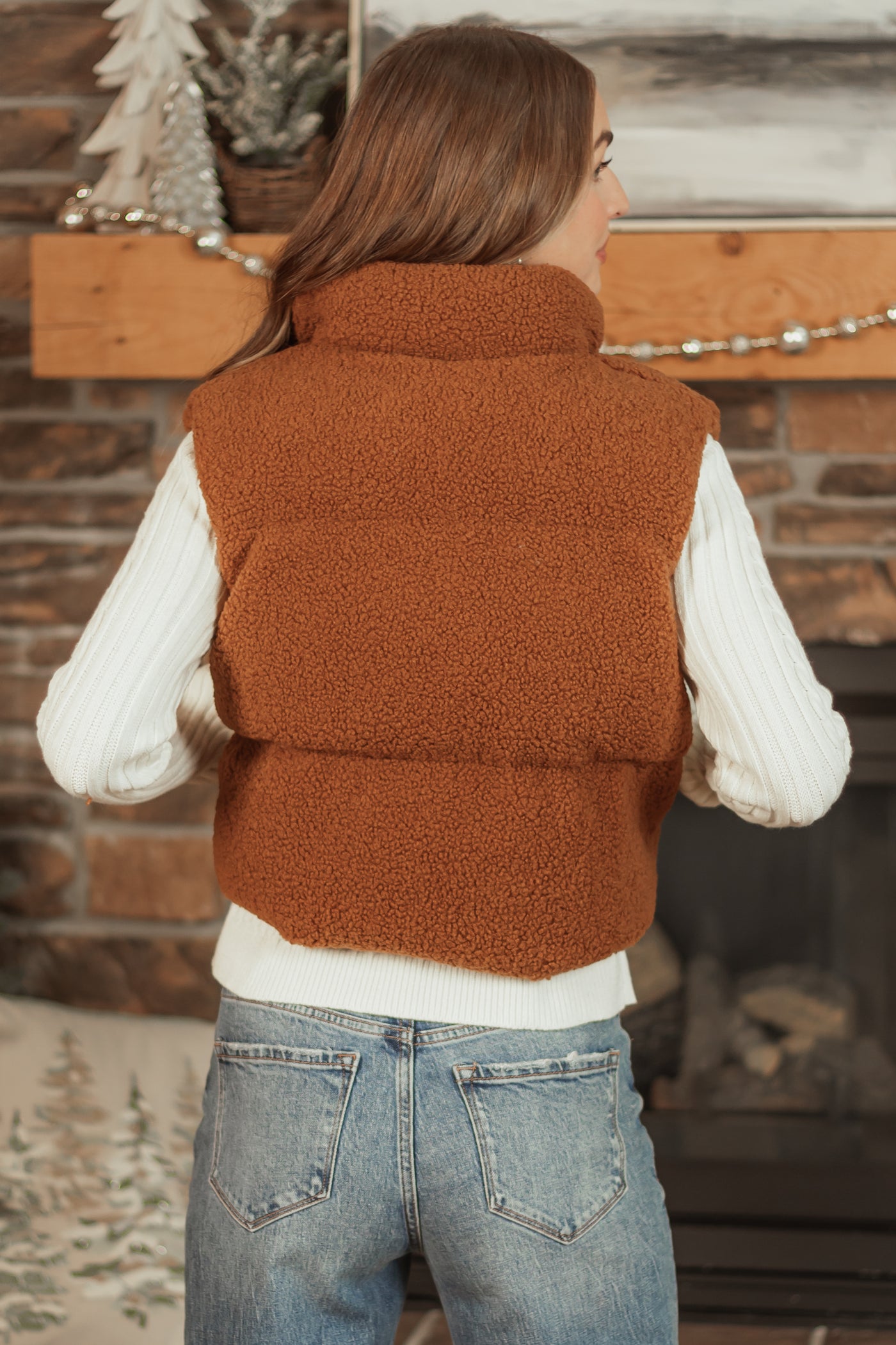 Spice Sherpa Zip Up Collared Puffer Vest