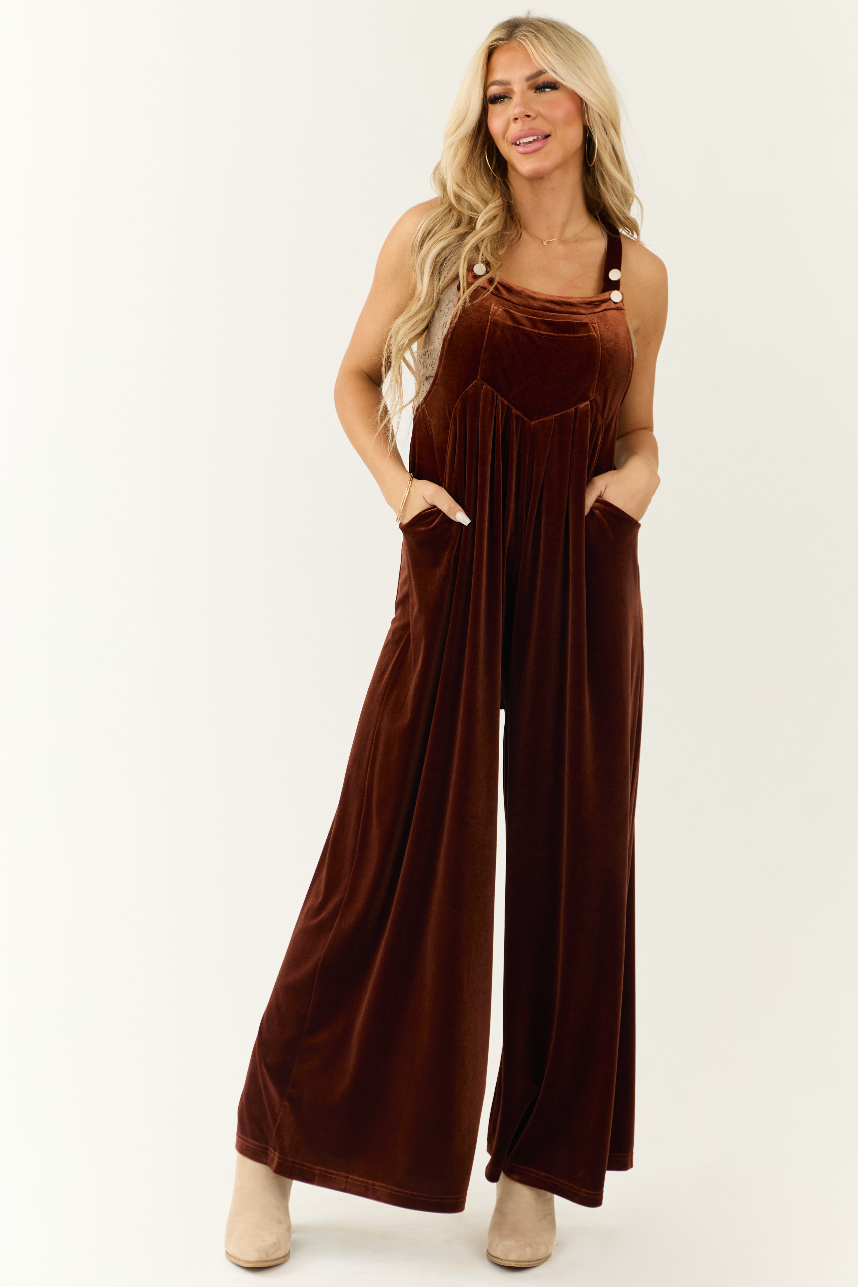 Velvet jumpsuit with belt 38 M on sale