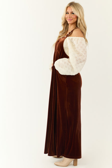 Spice Velvet Wide Leg Overall Jumpsuit