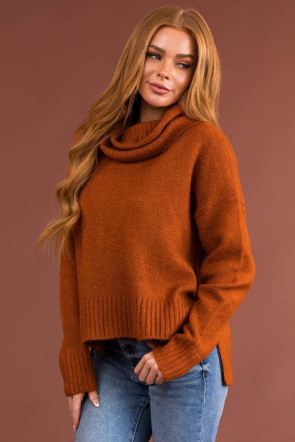 Rust Orange Knit Long Sleeve Turtleneck Sweater | Womens | X-Large (Available in XS, S, M, L) | Lulus