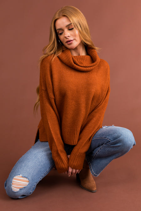 Spice Wide Turtleneck Side Slit Sweater