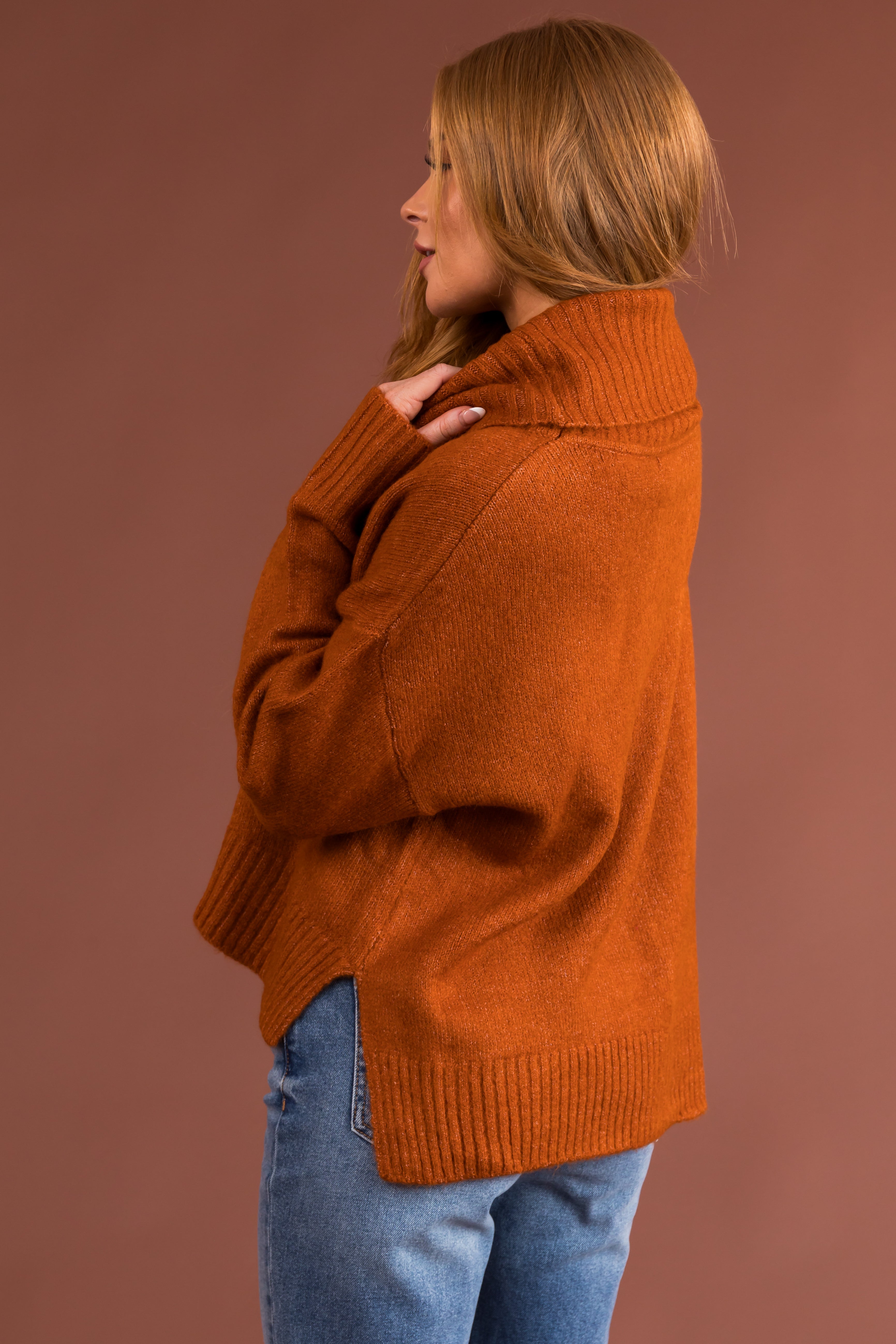 Spice Wide Turtleneck Side Slit Sweater