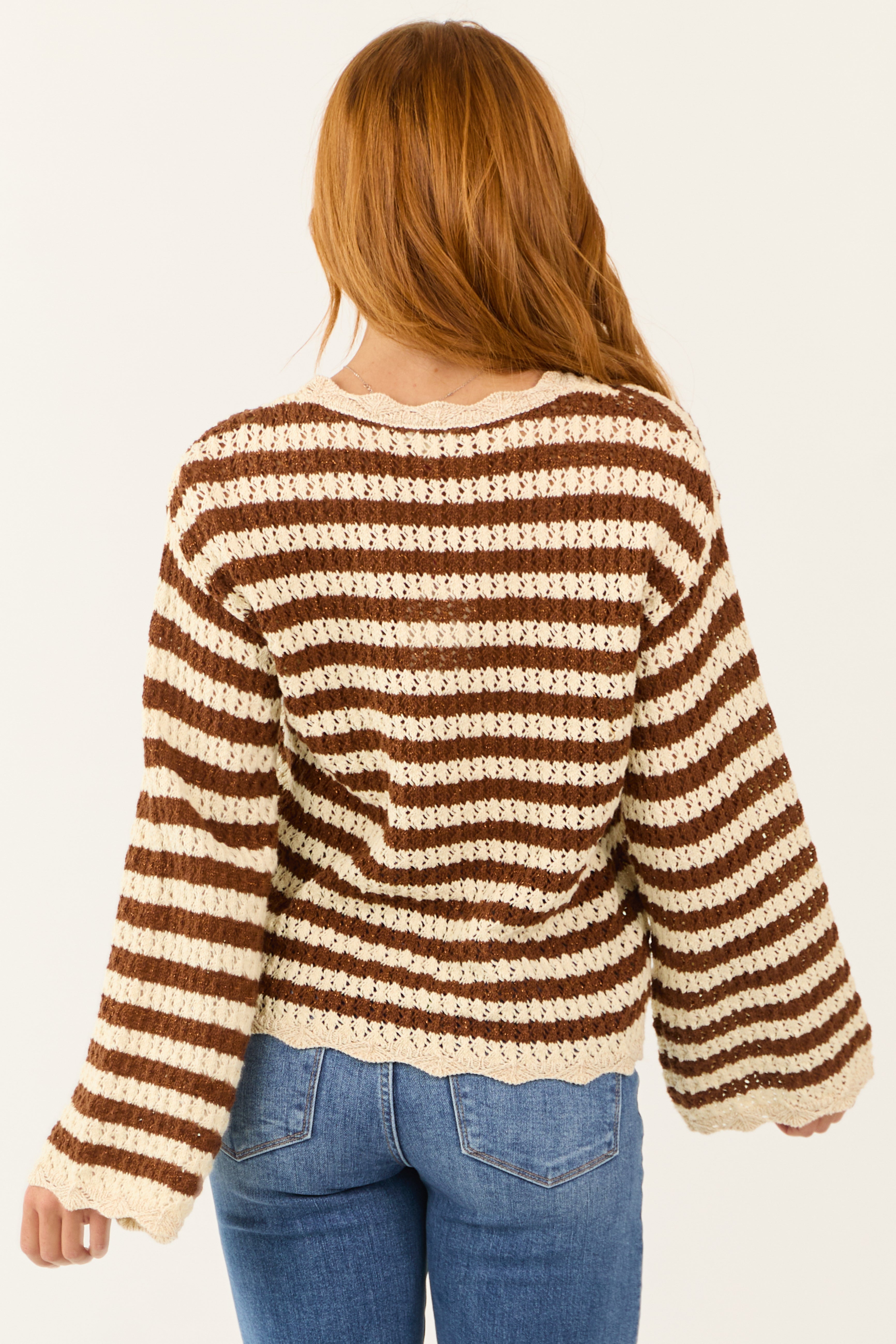 Spice and Cream Striped Open Knit Sweater