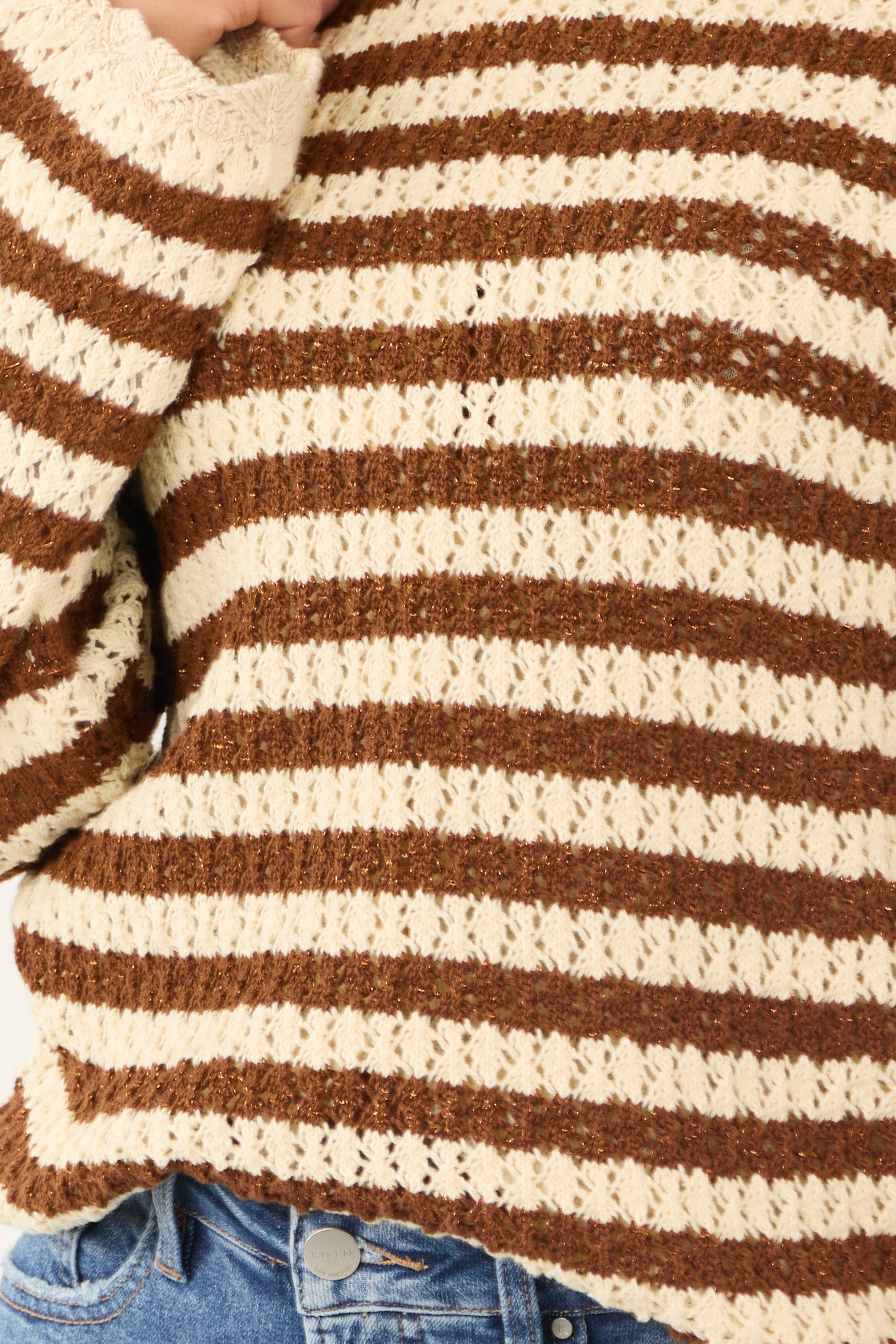 Spice and Cream Striped Open Knit Sweater