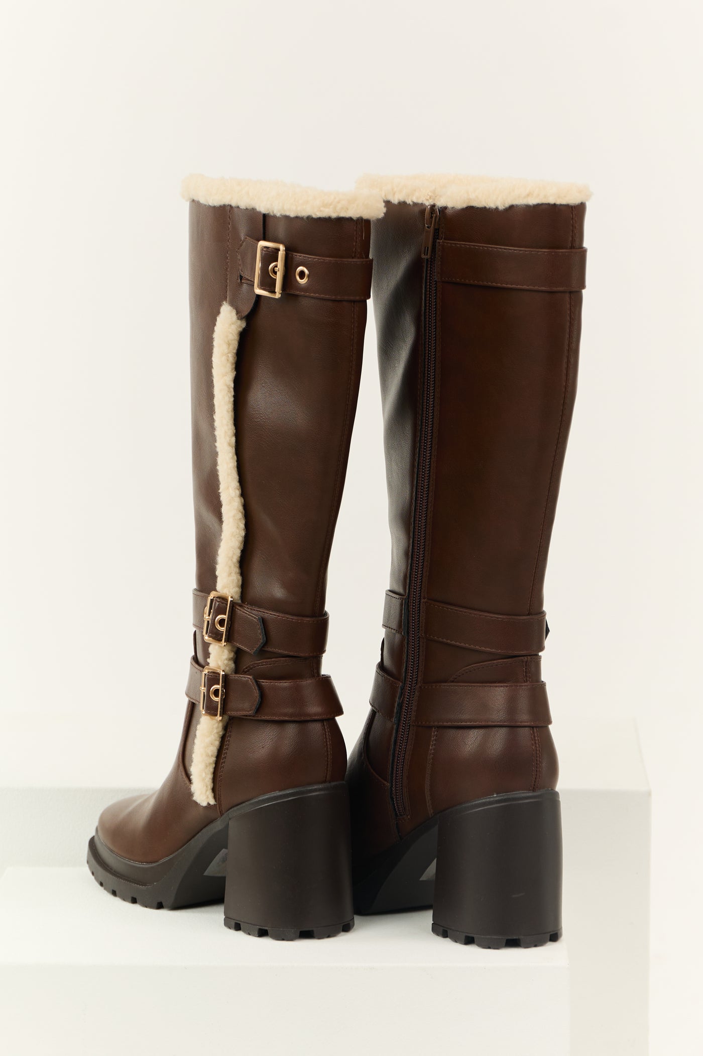 Spice Faux Leather Sherpa Lined Tall Platform Boots