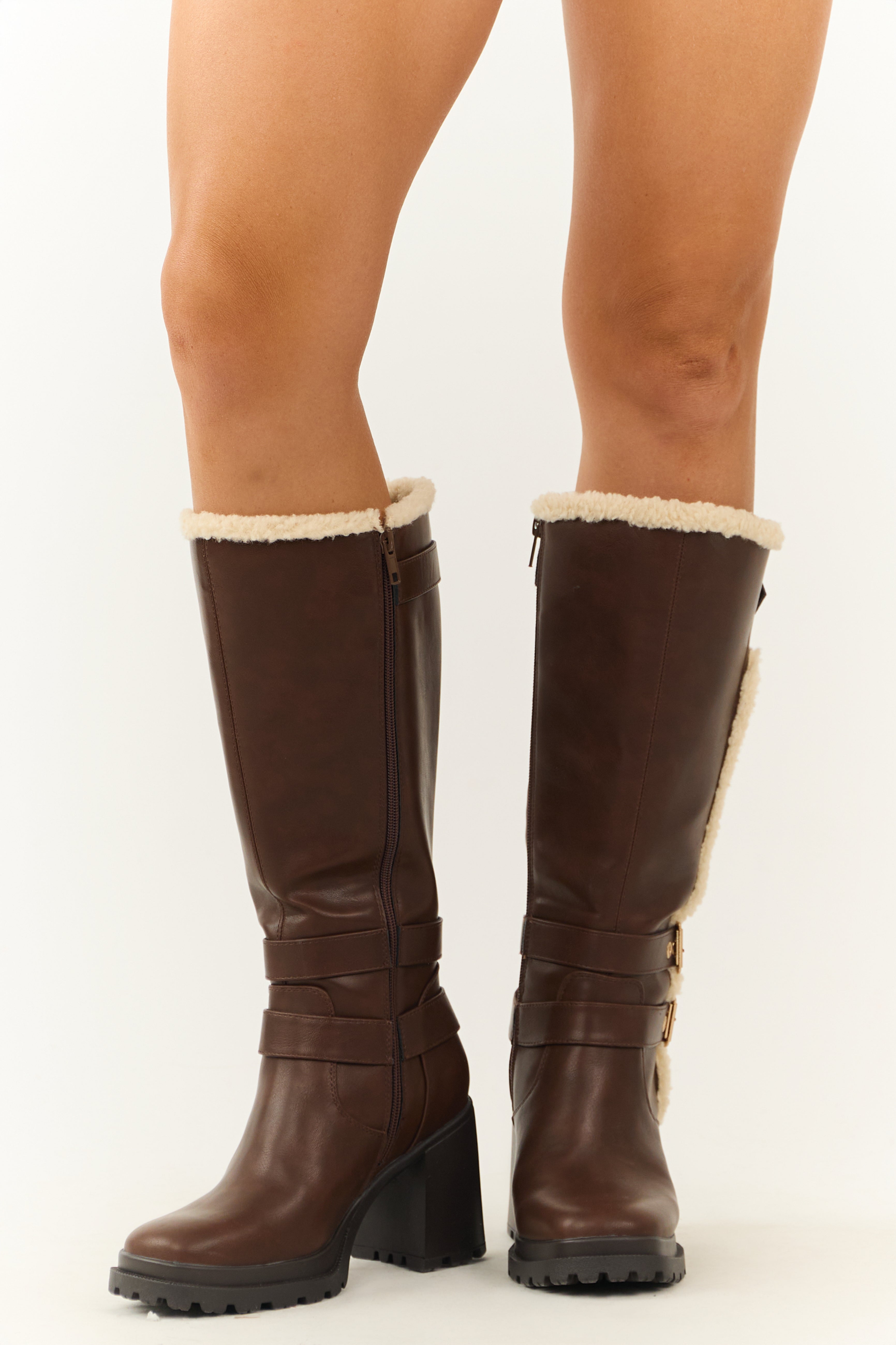 Spice Faux Leather Sherpa Lined Tall Platform Boots