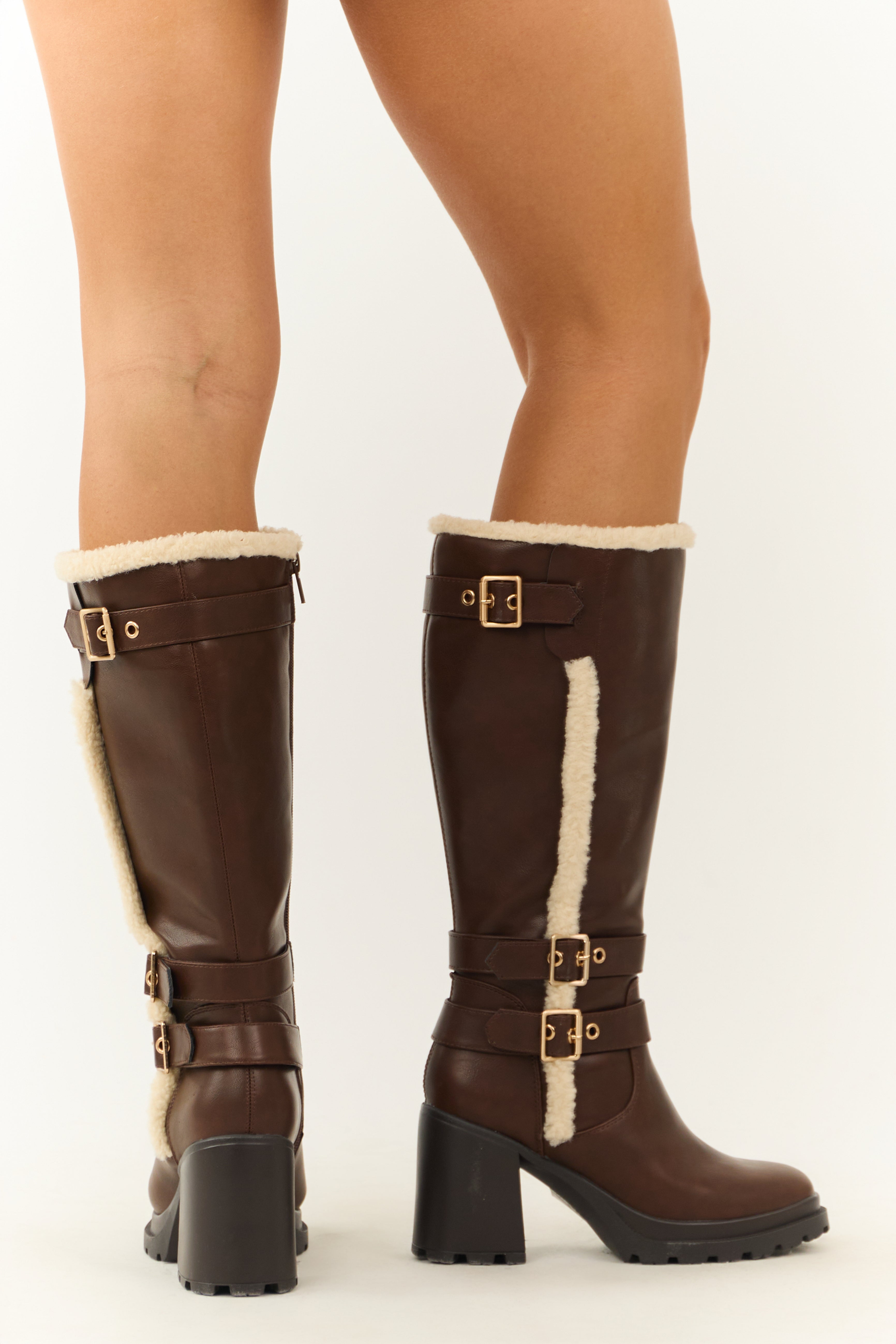 Spice Faux Leather Sherpa Lined Tall Platform Boots