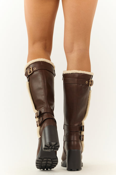 Spice Faux Leather Sherpa Lined Tall Platform Boots