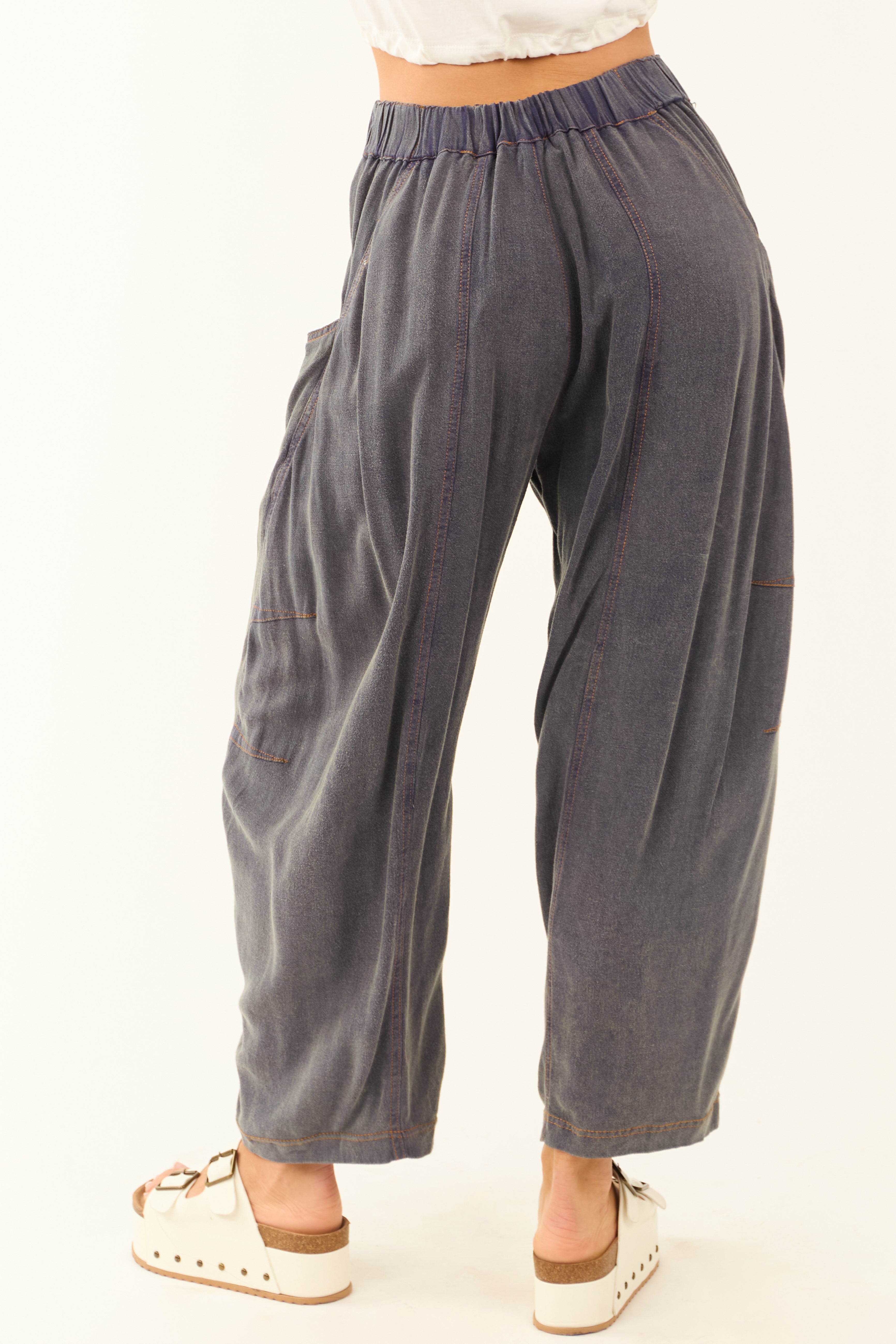 Spruce Washed Cropped Loose Linen Pants