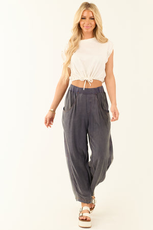 Spruce Washed Cropped Loose Linen Pants