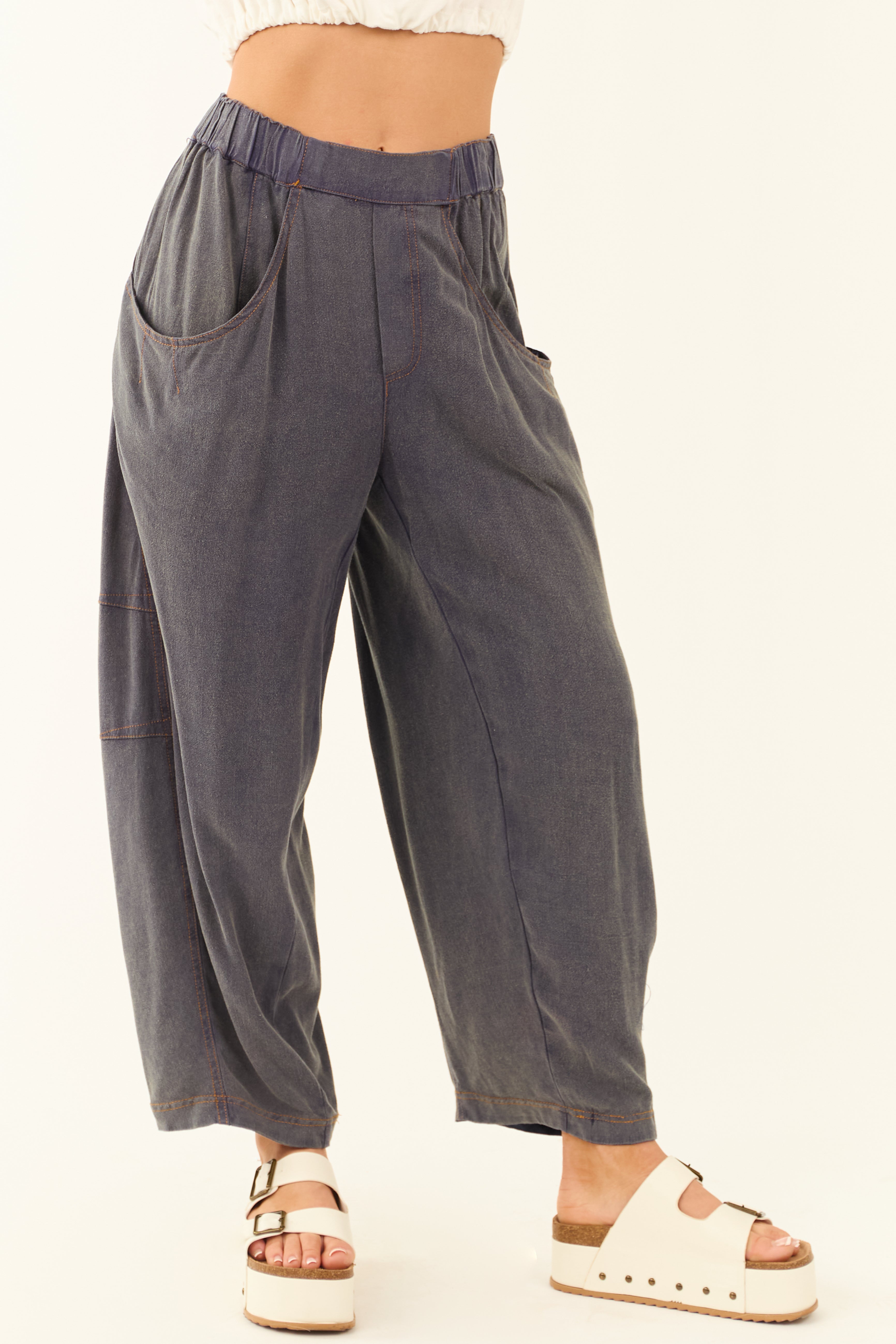 Spruce Washed Cropped Loose Linen Pants