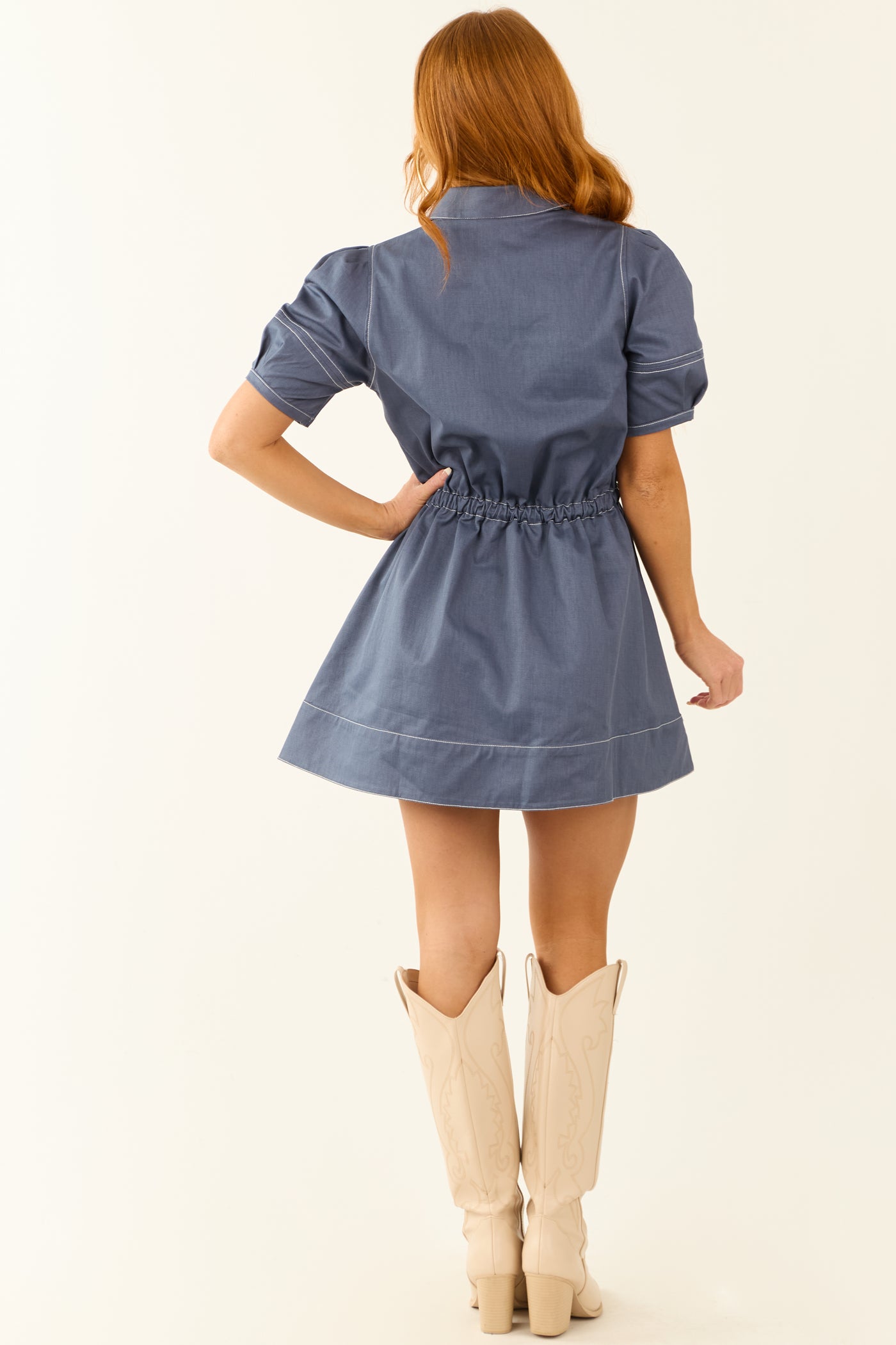 Steel Blue Denim Button Down Mini Dress