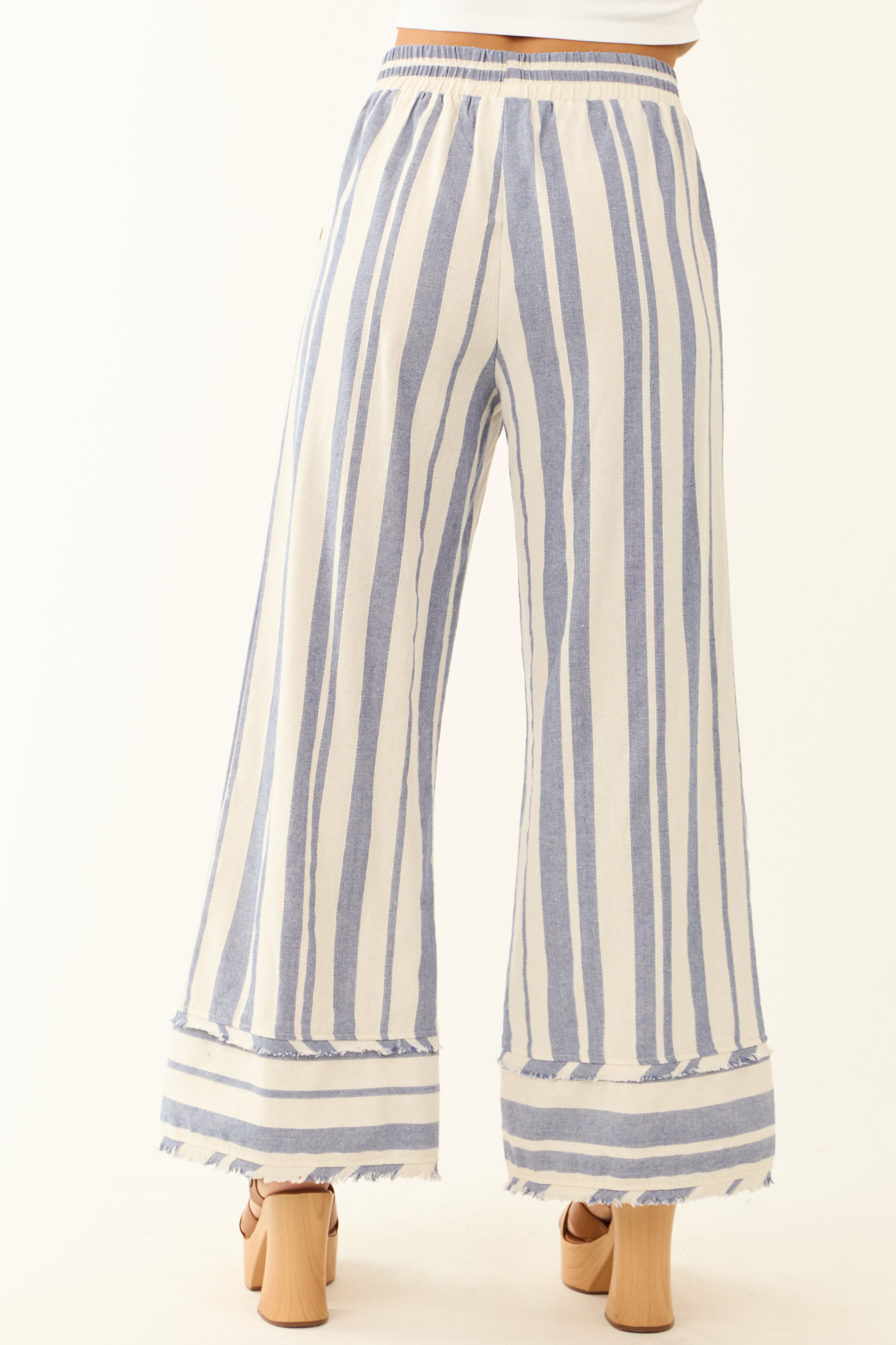 Steel Blue and Almond Striped Wide Leg Pants