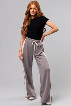 Steel Side Stripe Wide Leg Drawstring Pants