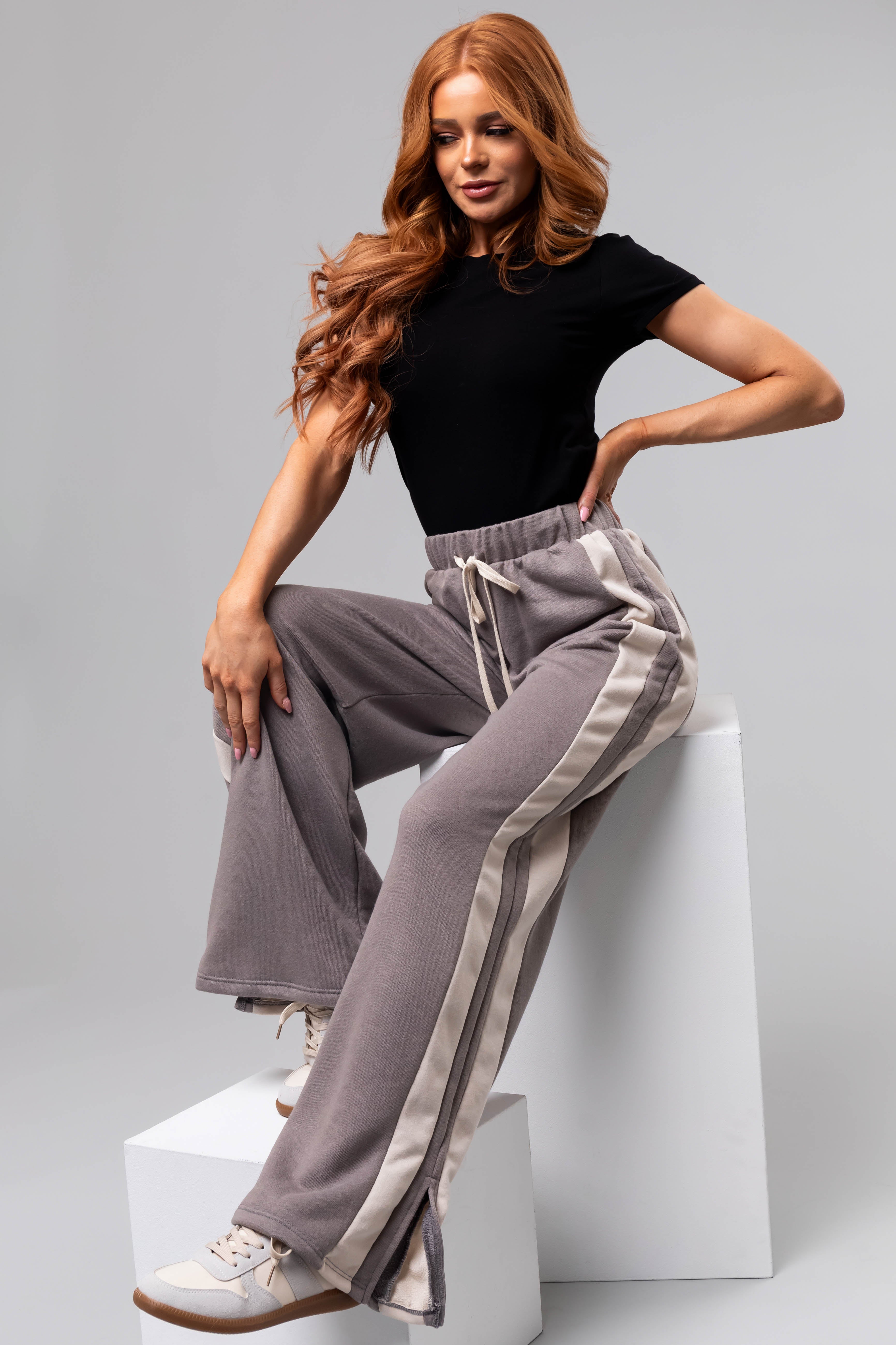 Steel Side Stripe Wide Leg Drawstring Pants