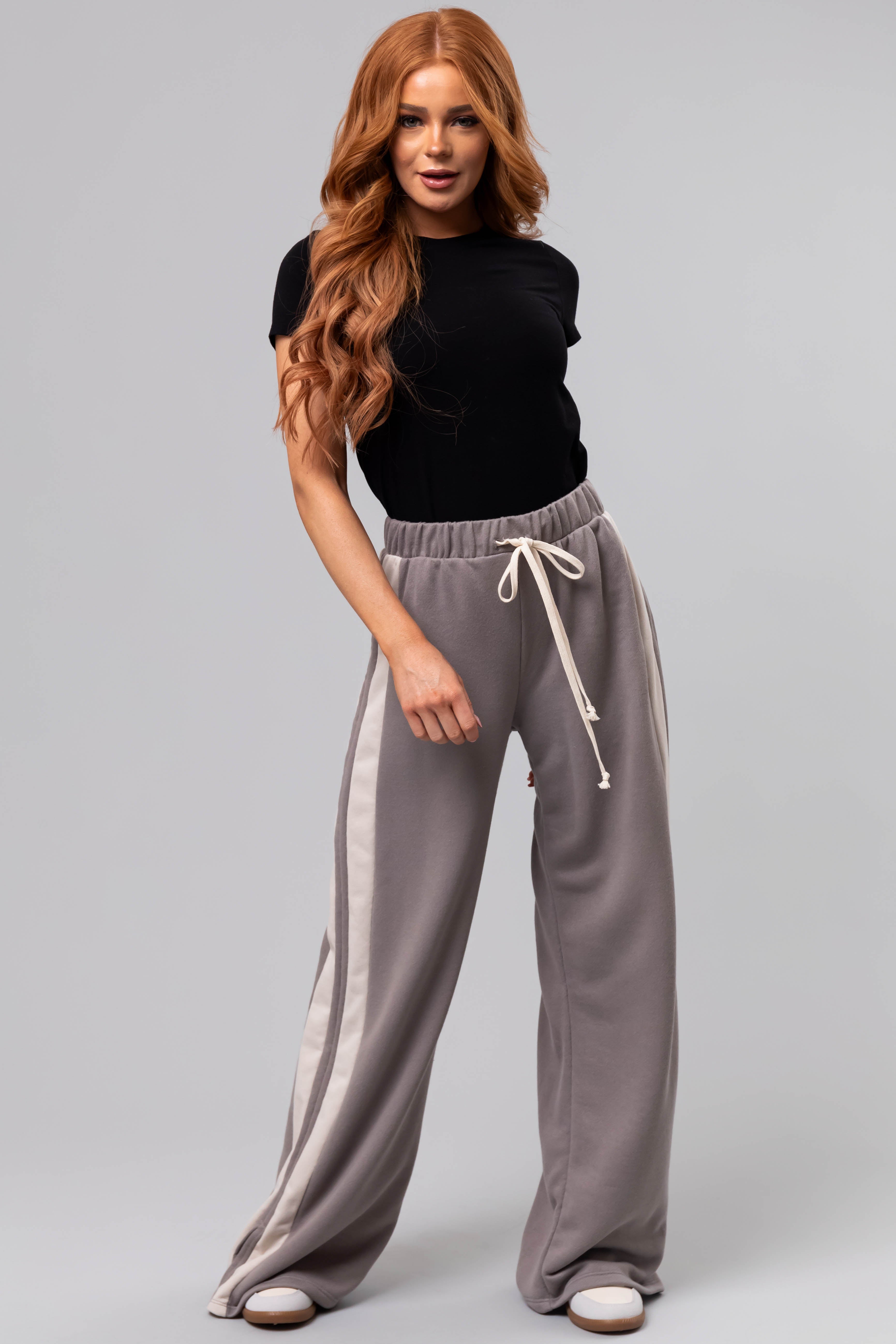 Steel Side Stripe Wide Leg Drawstring Pants