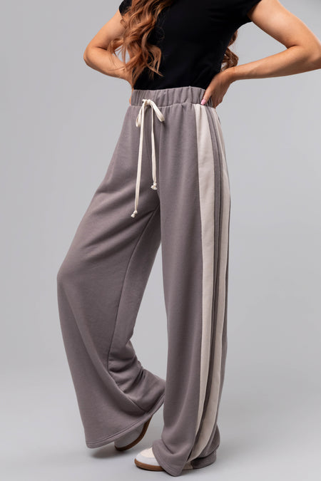 Steel Side Stripe Wide Leg Drawstring Pants