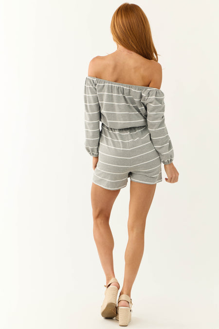 Steel Striped Off the Shoulder Romper