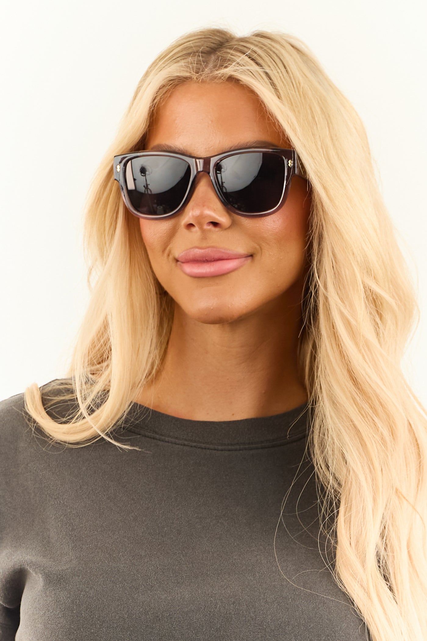 Steel Round Square Frame Dark Cobalt Tint Sunglasses