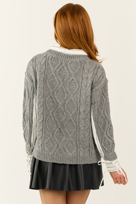 Stone Contrast Collared Cable Knit Sweater