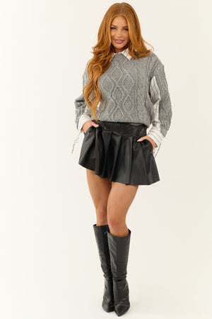 Stone Contrast Collared Cable Knit Sweater