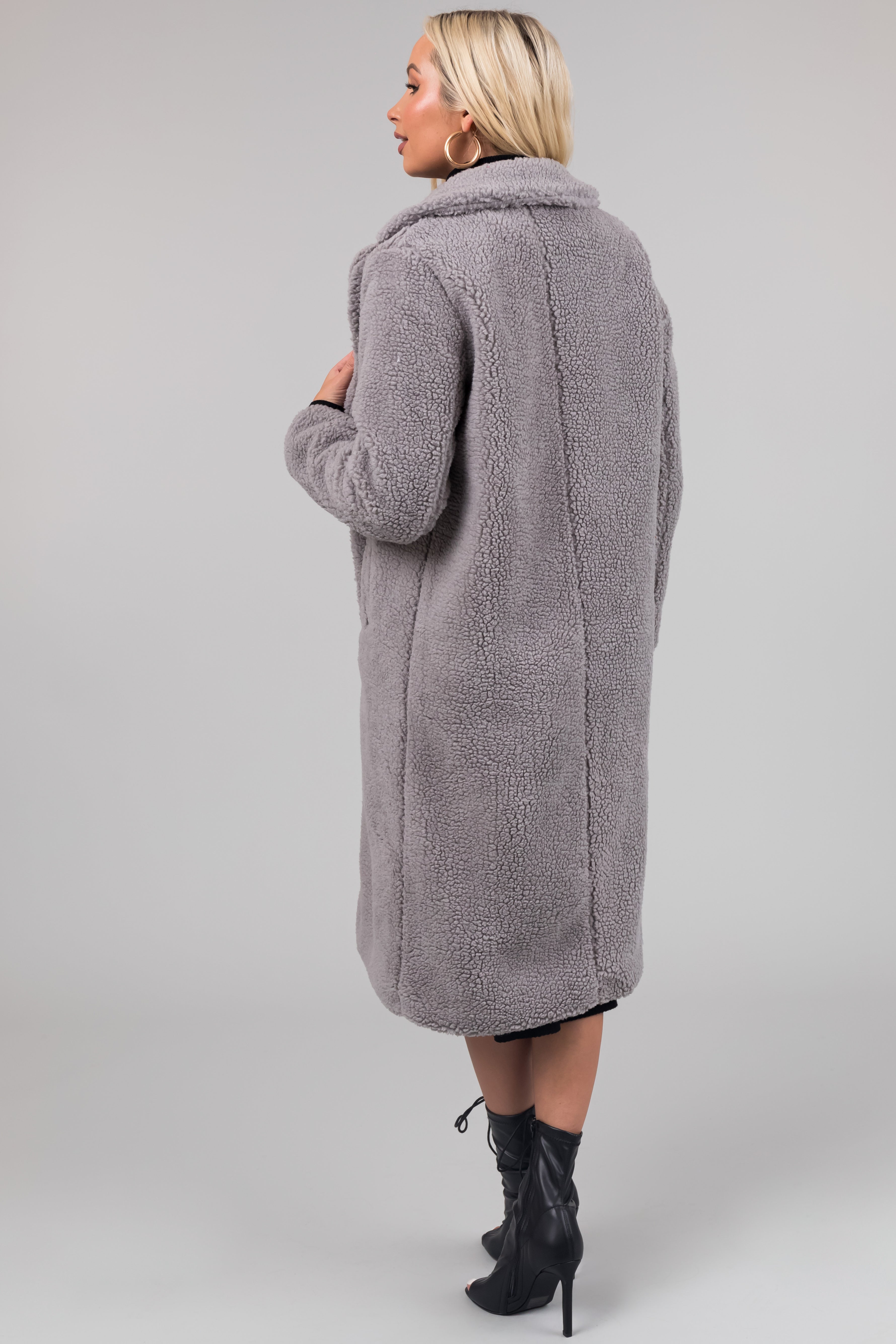 Grey teddy coat with clearance hood