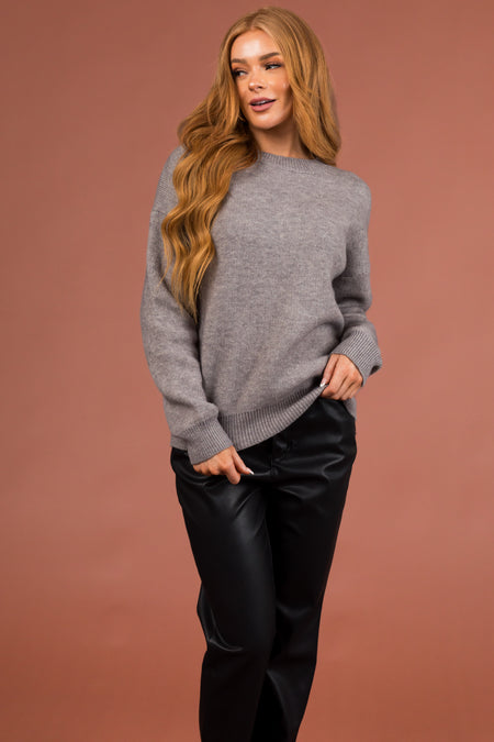 Stone Grey Thick Knit Crew Neck Sweater