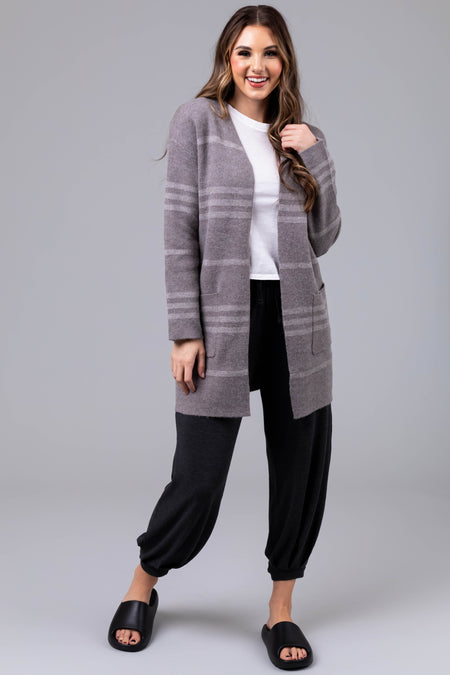 Stone Striped Open Front Knit Cardigan