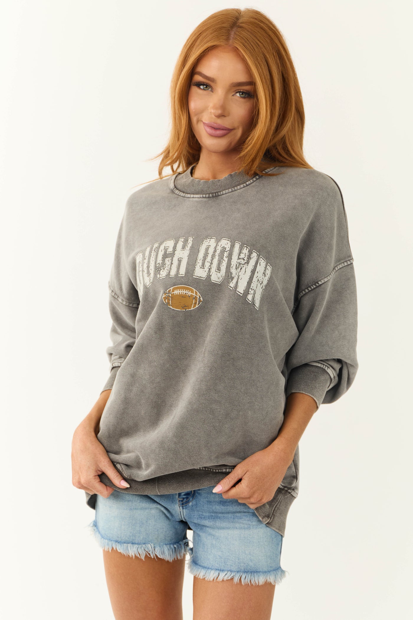 Stone 'Touch Down' Graphic Oversized Sweatshirt