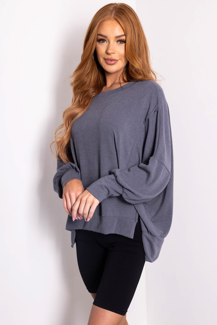 Stormy Grey Long Sleeve Oversized Top