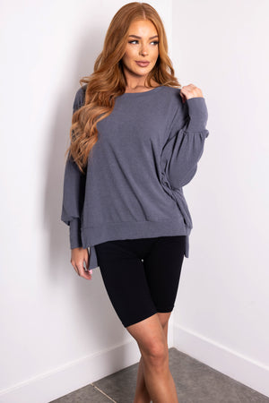 Stormy Grey Long Sleeve Oversized Top