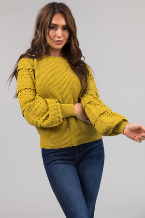 Straw Long Sleeve Pointelle Detail Sweater