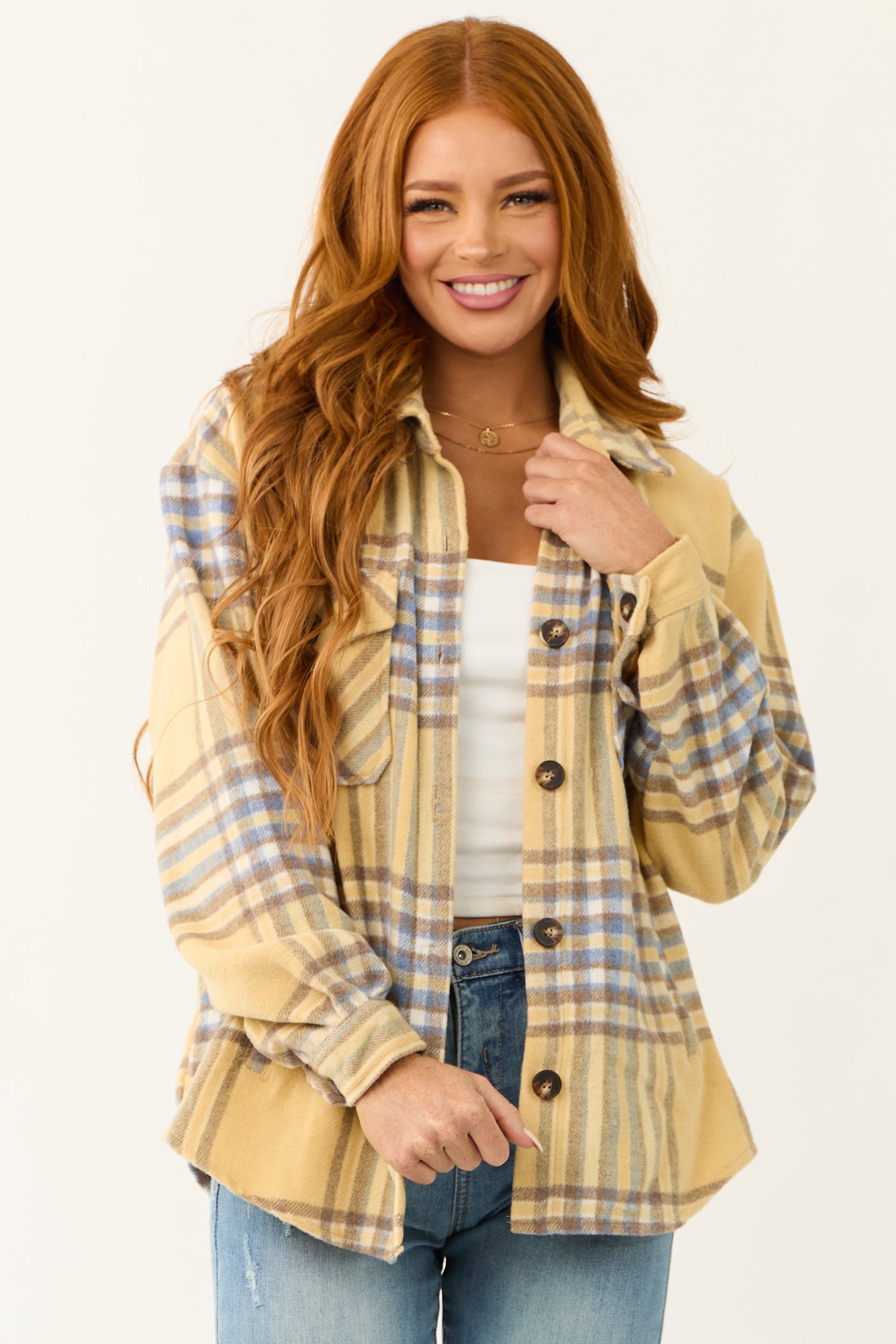 Straw Plaid Wool Blend Button Down Shacket