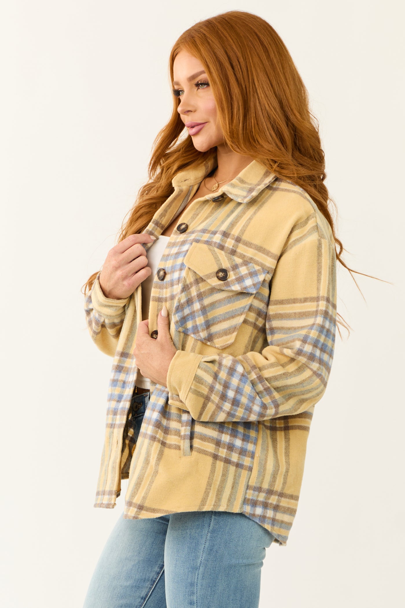 Straw Plaid Wool Blend Button Down Shacket