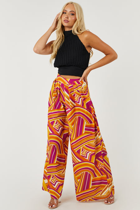 Sunset and Plum Abstract Print Flare Pants