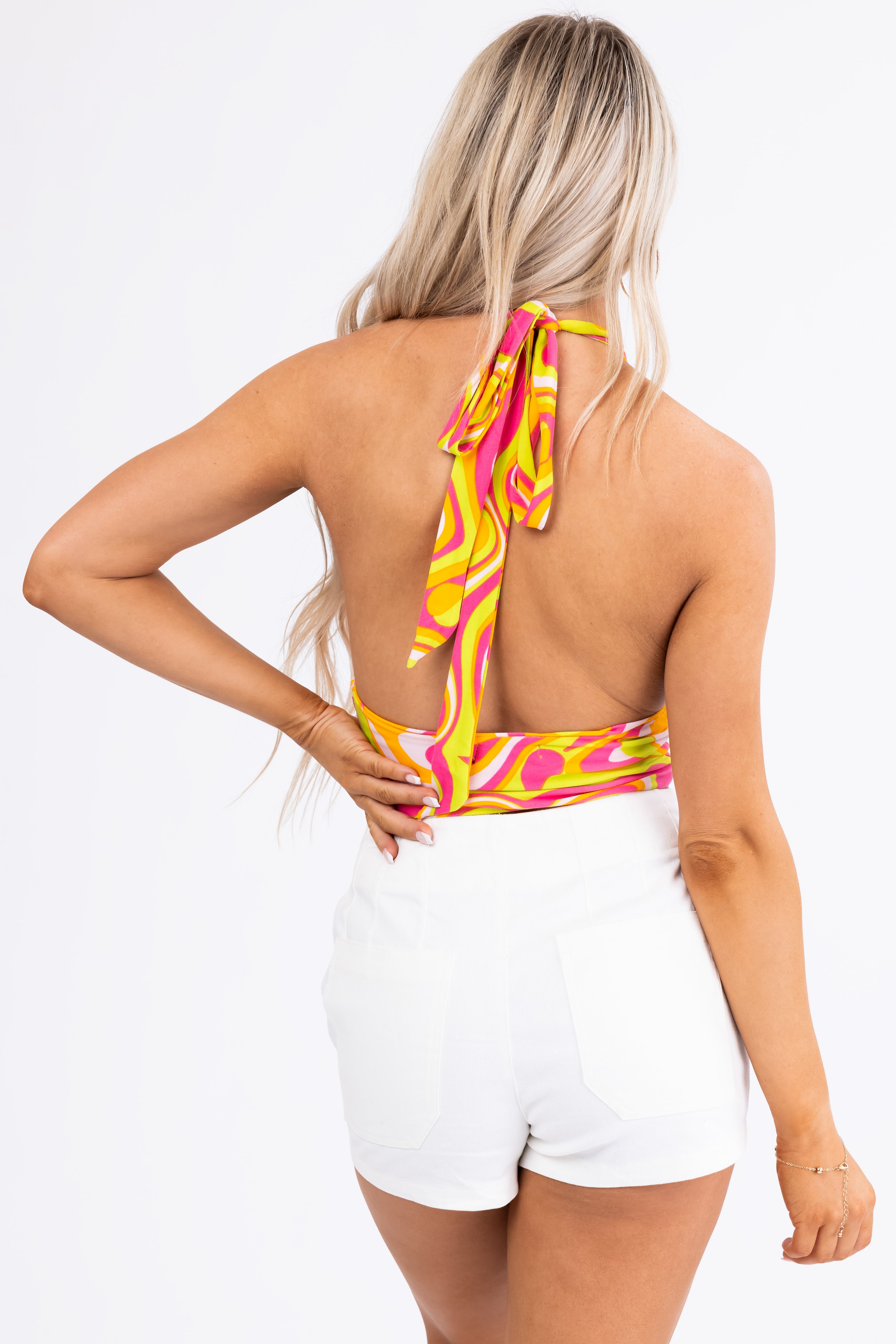 Tangerine and Magenta Groovy Halter Crop Top