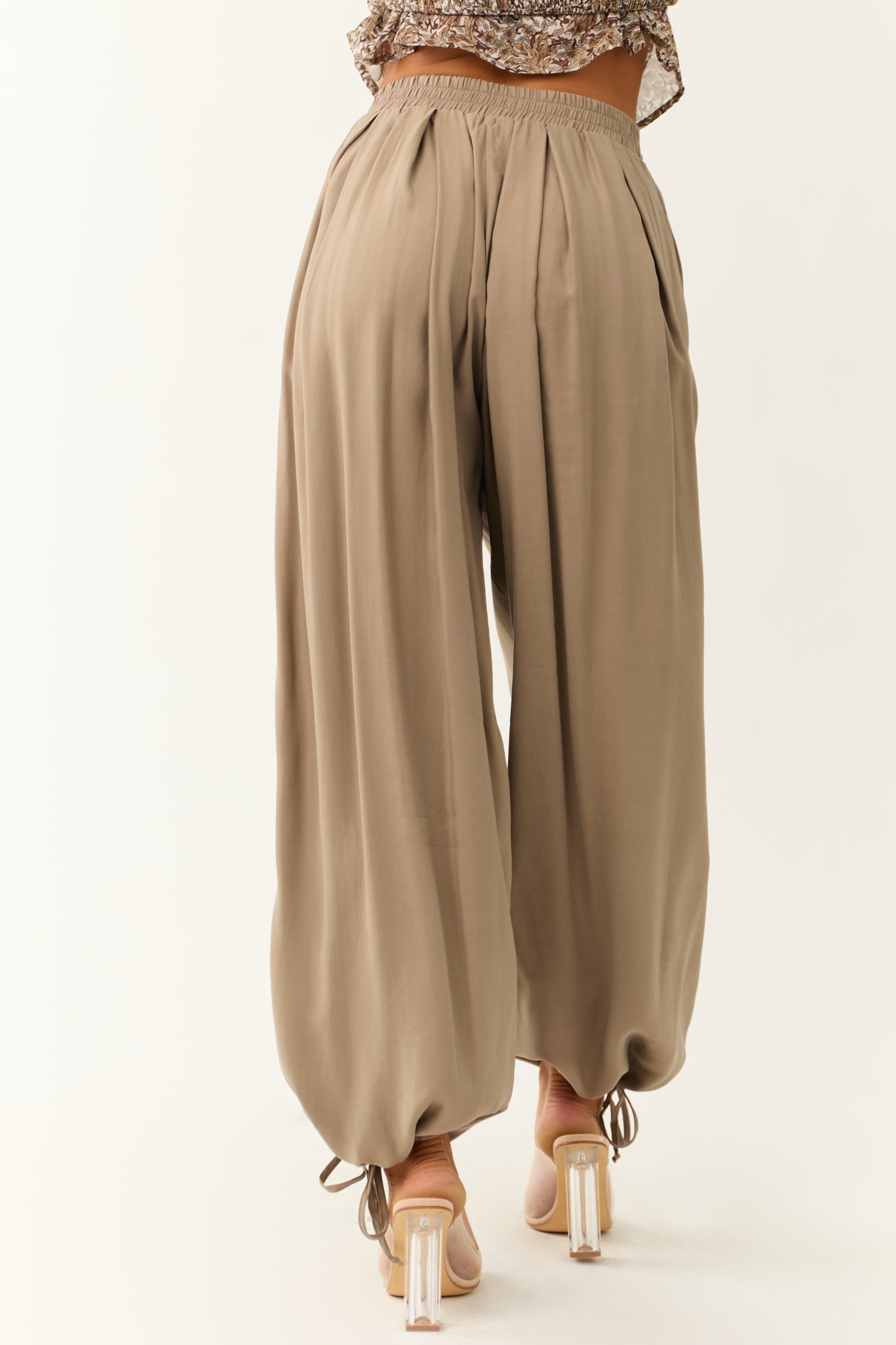 Taupe Drawstring Cuff Balloon Pants