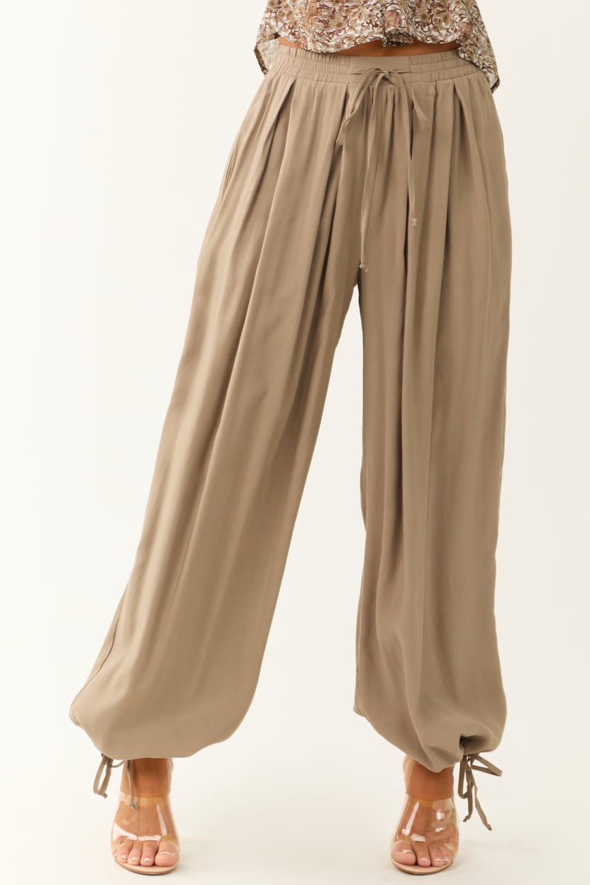 Taupe Drawstring Cuff Balloon Pants