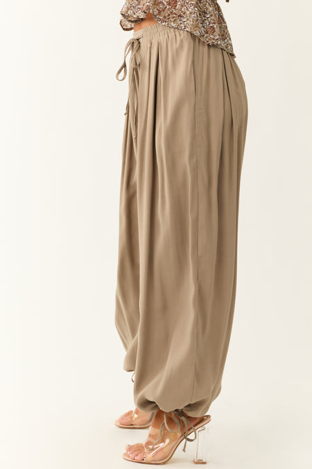 Taupe Drawstring Cuff Balloon Pants