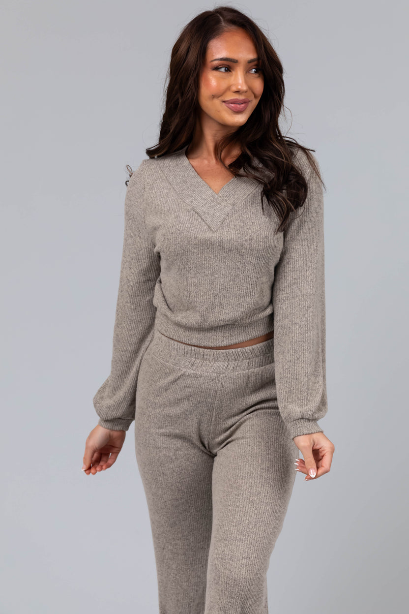 Taupe Soft Crop Top and Jogger Loungewear Set