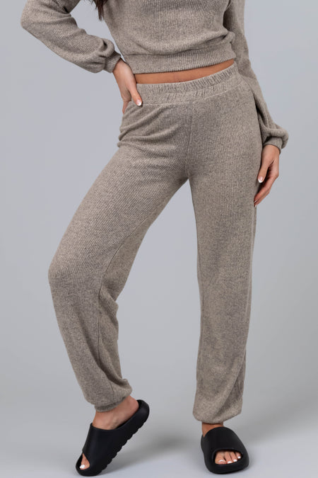 Taupe Soft Crop Top and Jogger Loungewear Set