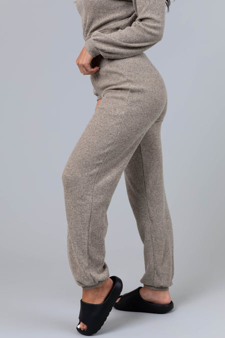 Taupe Soft Crop Top and Jogger Loungewear Set