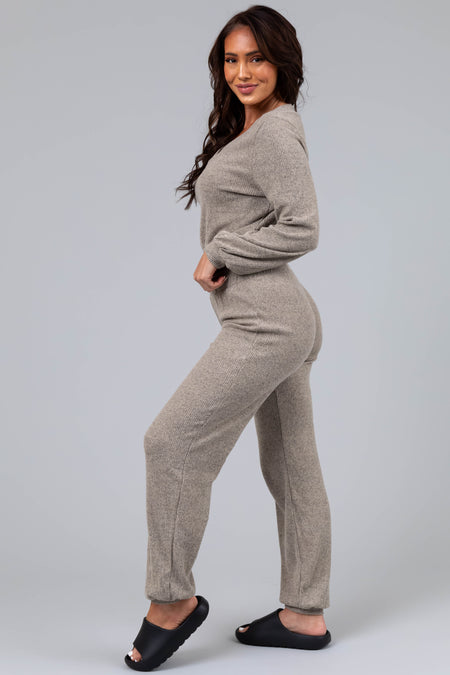 Taupe Soft Crop Top and Jogger Loungewear Set