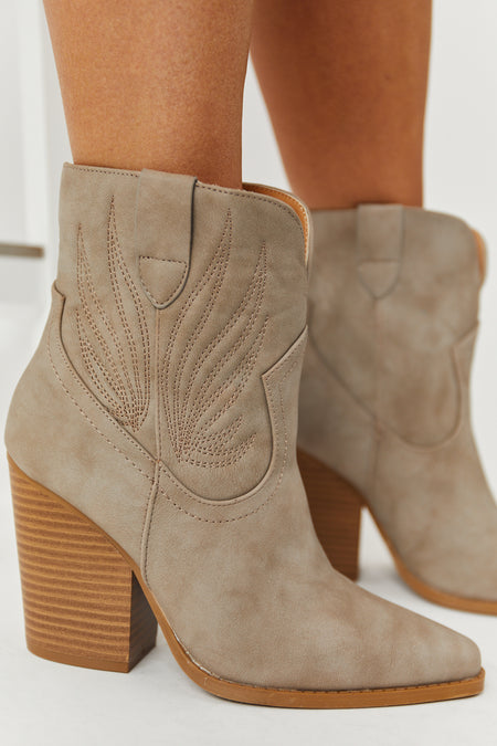 Taupe Nubuck Chunky High Heel Western Booties