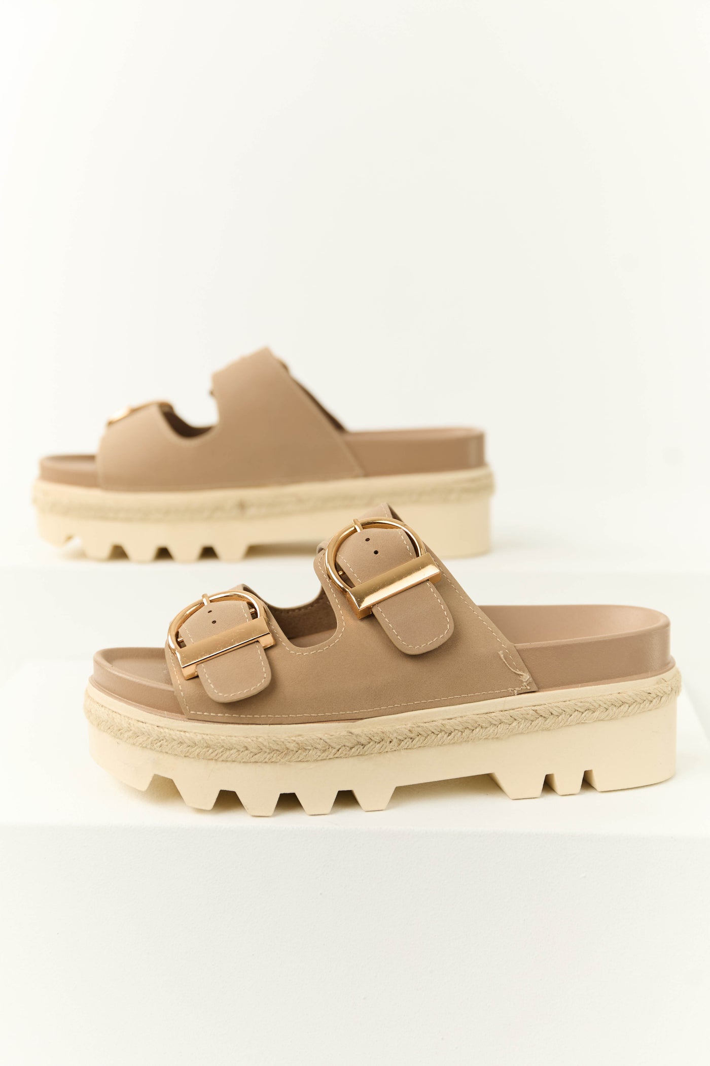 Taupe Platform Buckle Strap Sandals