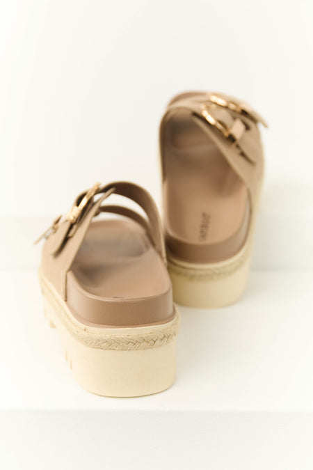 Taupe Platform Buckle Strap Sandals