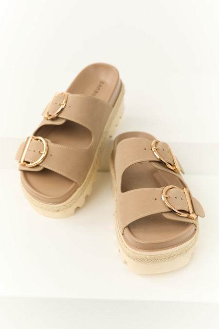 Taupe Platform Buckle Strap Sandals