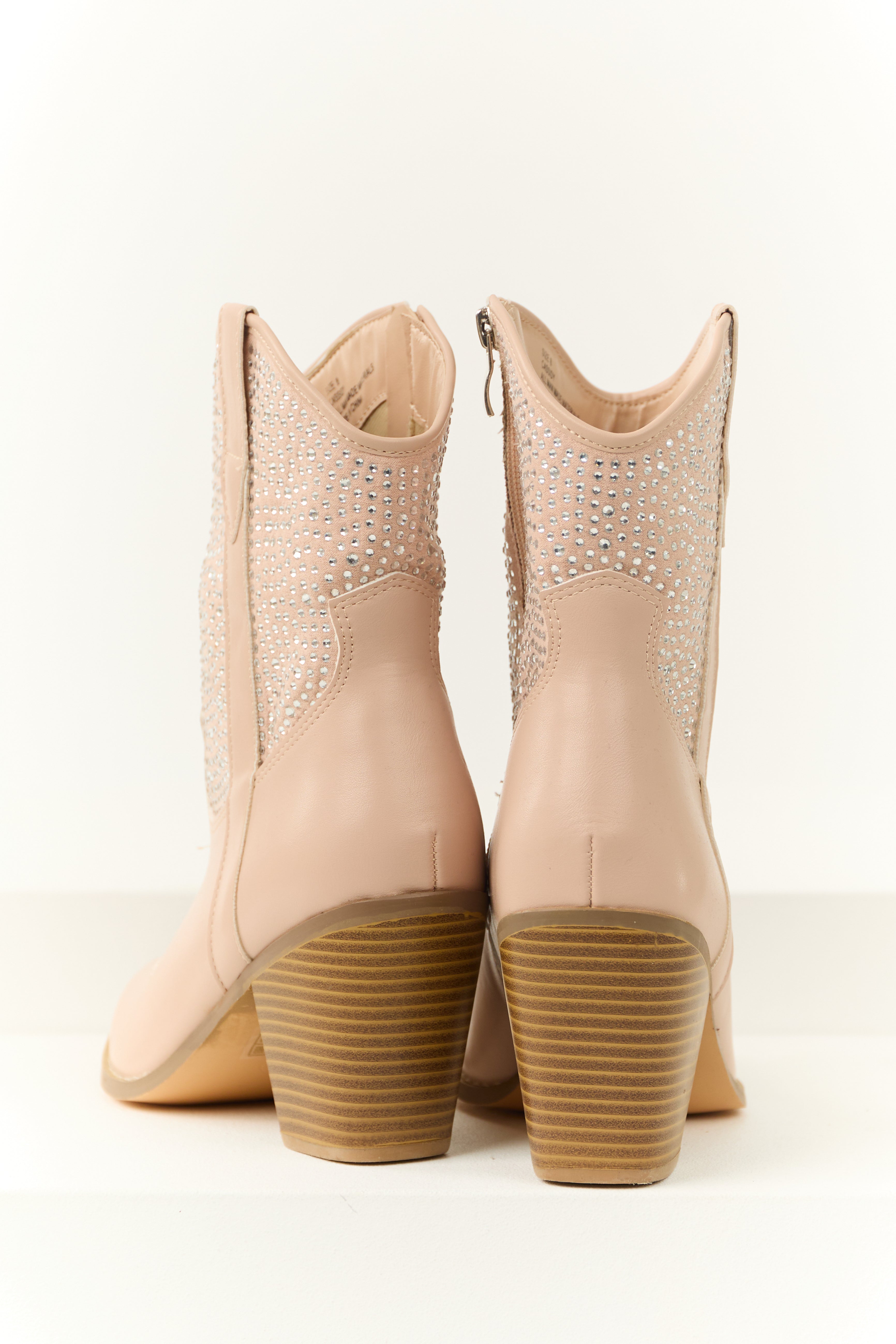 Taupe Rhinestone Embellished Western Booties