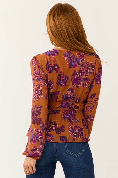 Tawny Floral Print V Neck Empire Waist Blouse